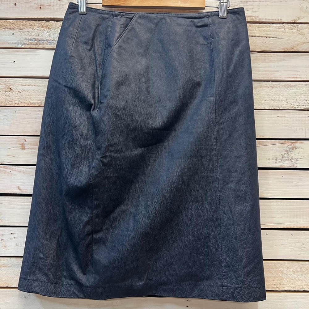 Vintage Blue Leather Pencil Skirt Moto Genuine Leather Midi Skirt 12 Evan Davies